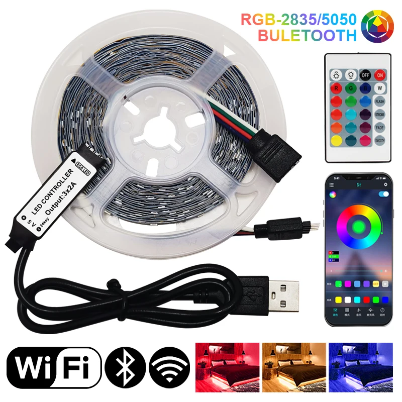 

LED Strip Lights LED Lighting DC5V 3 Key Bluetooth Control Remote Tape Diode Flexible RGB SMD2835 TV Background Luces led Decor