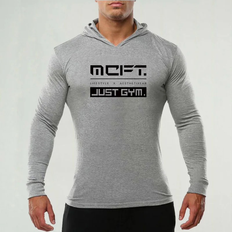 Bodybuilding T-Shirt Men New Autumn Fitness Long Sleeve Hooded T Shirt Men Brand Just Gym Hoody Fashion Slim Fit Cotton Tee Tops - Цвет: 22