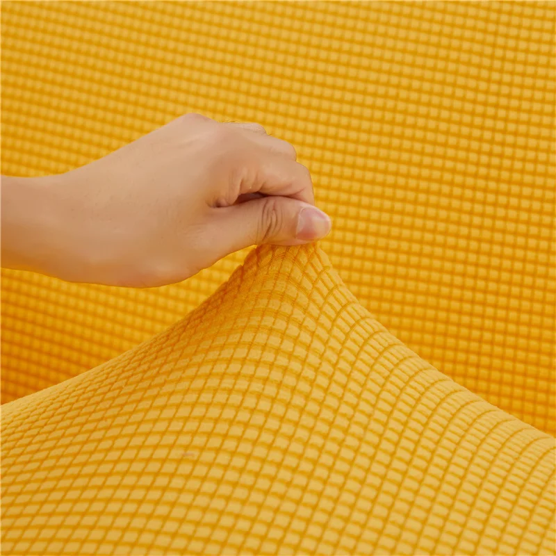 Клетчатый жаккардовый мягкий желтый чехол для дивана в гостиную однотонный