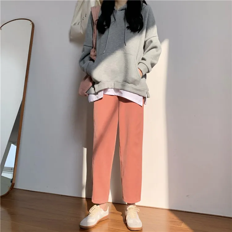 XZ955 2021 new high waist slimming thick corduroy nine points casual granny pants women's straight leg pants