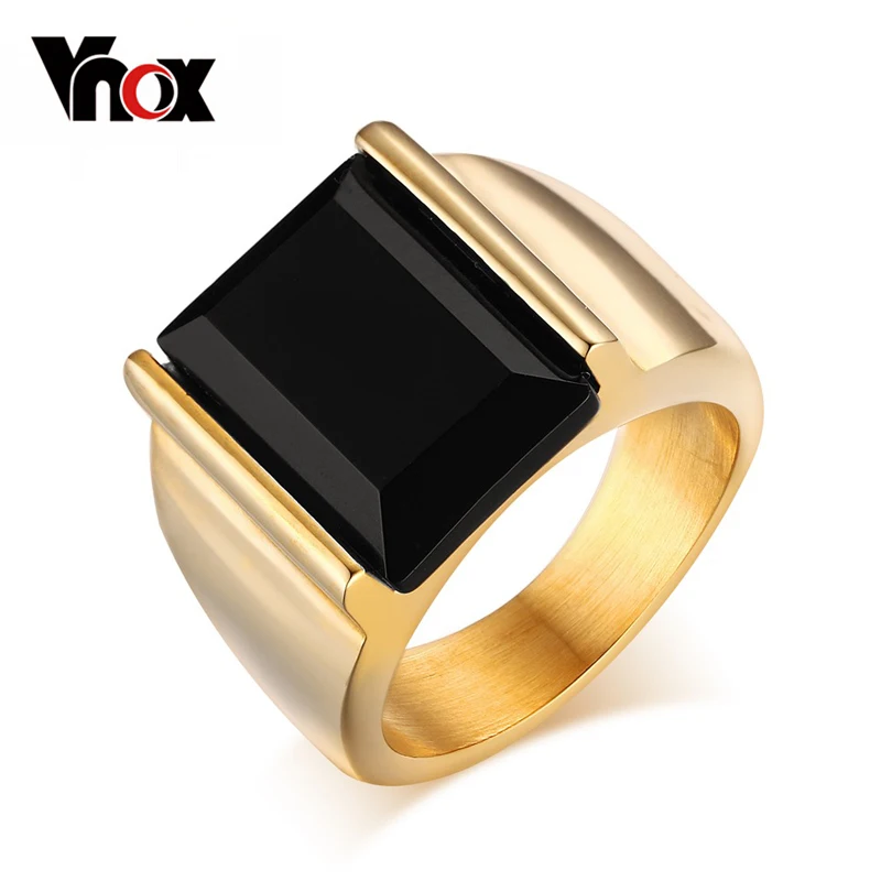 Vnox Для мужчин кольцо черный большой камень 316L Нержавеющая сталь украшения для
