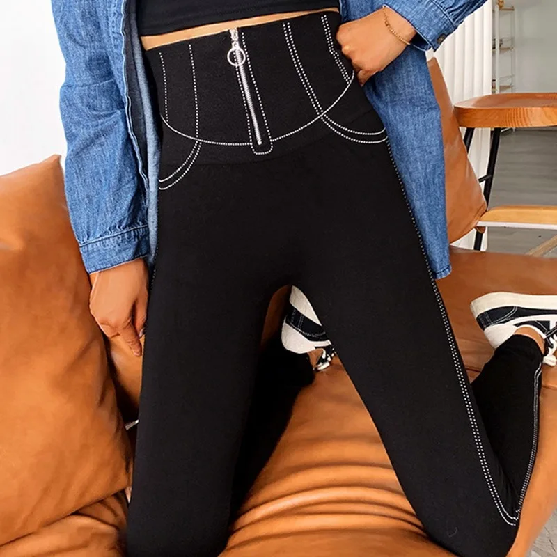 Женские повседневные леггинсы черные эластичные брюки-карандаш с высокой талией
