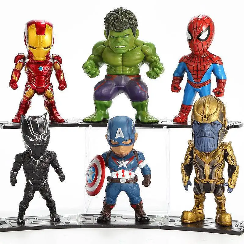 

9-10cm 6pcs/Lot The Avengers Marvel Hulk Iron Man Thanos Spider Man Captain America PVC Action Figure Toy Model Doll