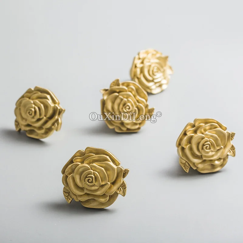 

Brand New 2PCS Pure Brass Rose Flower European Furniture Handles Drawer Pulls Cupboard Wardrobe Kitchen TV Cabinet Pull Handles