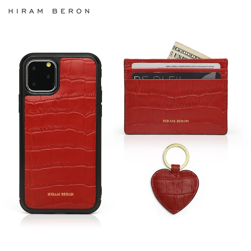 Держатель для карт Hiram Beron Модный чехол телефона с красным крокодиловым узором