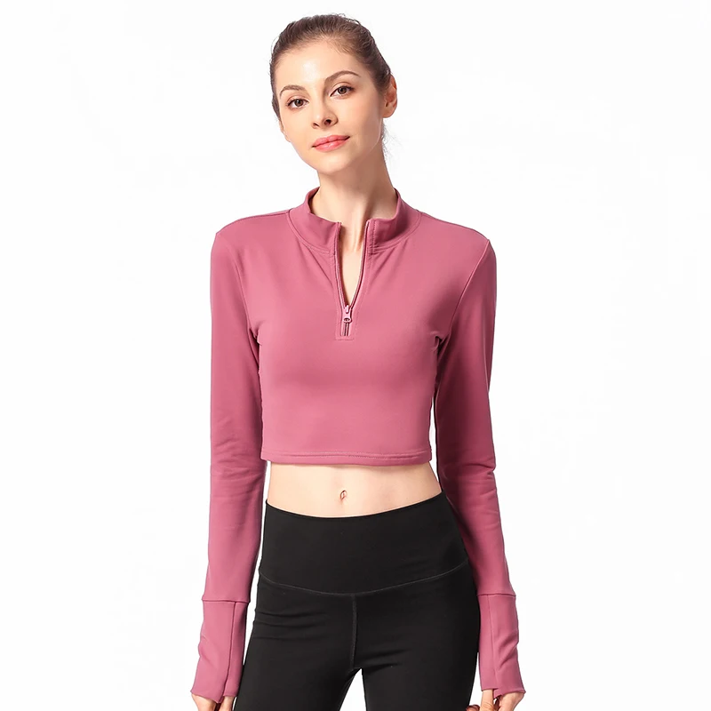 2019 Tight Long Sleeve Yoga T-Shirt Mid Back Half Zip Sports Lumbar Fitness Backless clothes | Спорт и развлечения