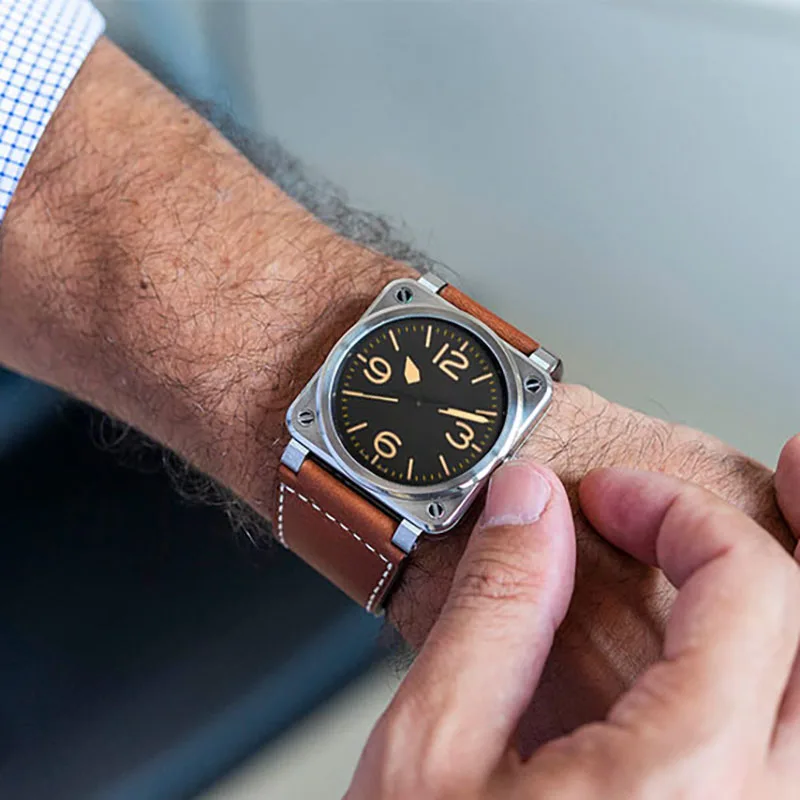 

Men Watches BR Brand Leather Quartz Watch Fashion Sport Mens Large dial Wristwatch Reloj Hombre Clock Male Relogio Masculino