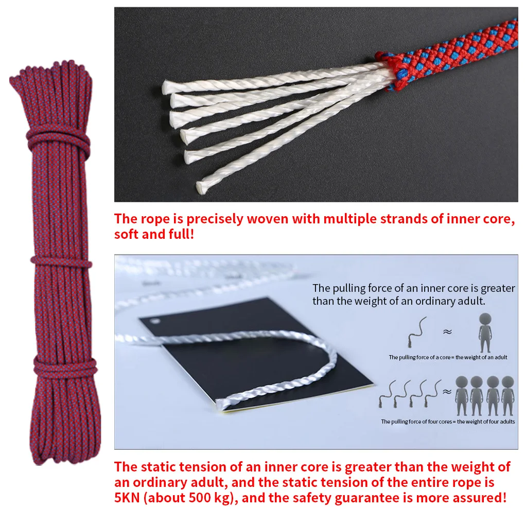 

Climbing Rope Portable 6mm Non-slip Downhill Rope for Survival Parachute Cord Lanyard Outdoor Activity Survival Accessory