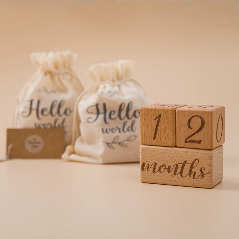 

3pcs/set Handmade Baby Milestone Cards Square Engraved Wood Infants Bathing Gifts Newborn Photography Calendar Photo Accessories