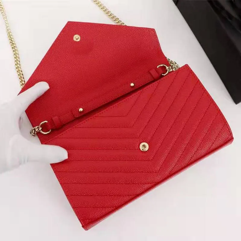 Luxury Handbags Clutch Bag For Women Classic Design Shoulder Bag Purses Top Quality Lady's Real leather Messenger Envelope Bags - Цвет: red gold chain