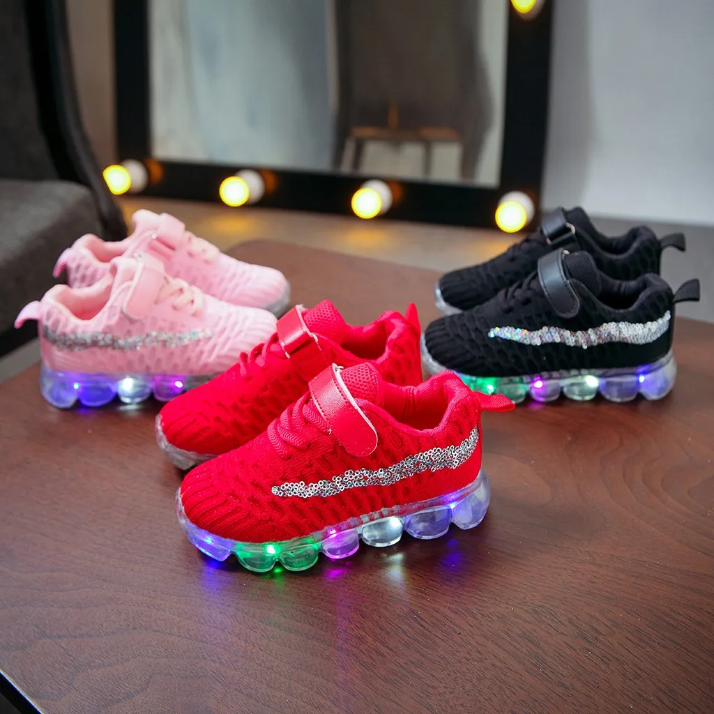 2019 new children's child baby girl boy mesh Bling Led Luminous Sport Run luminous sneakers casual shoes drop transport | Детская