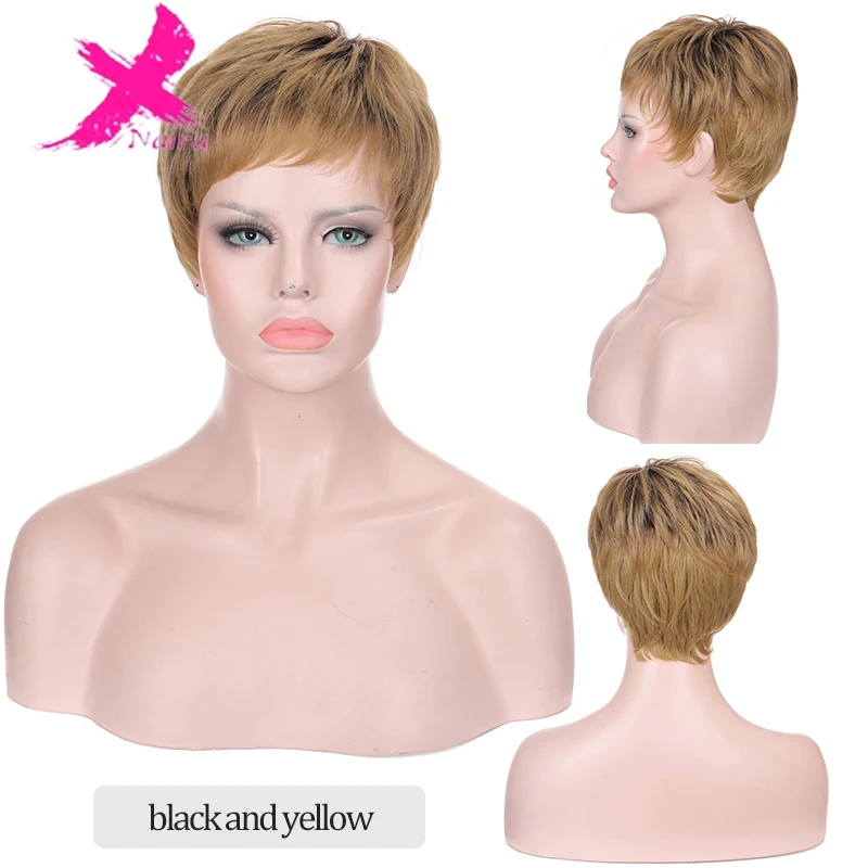 

Xnaira Women Synthetic Mixed Blonde Brown Short Wigs Natural Hair Wigs Heat Resistant Hair Wig for Women