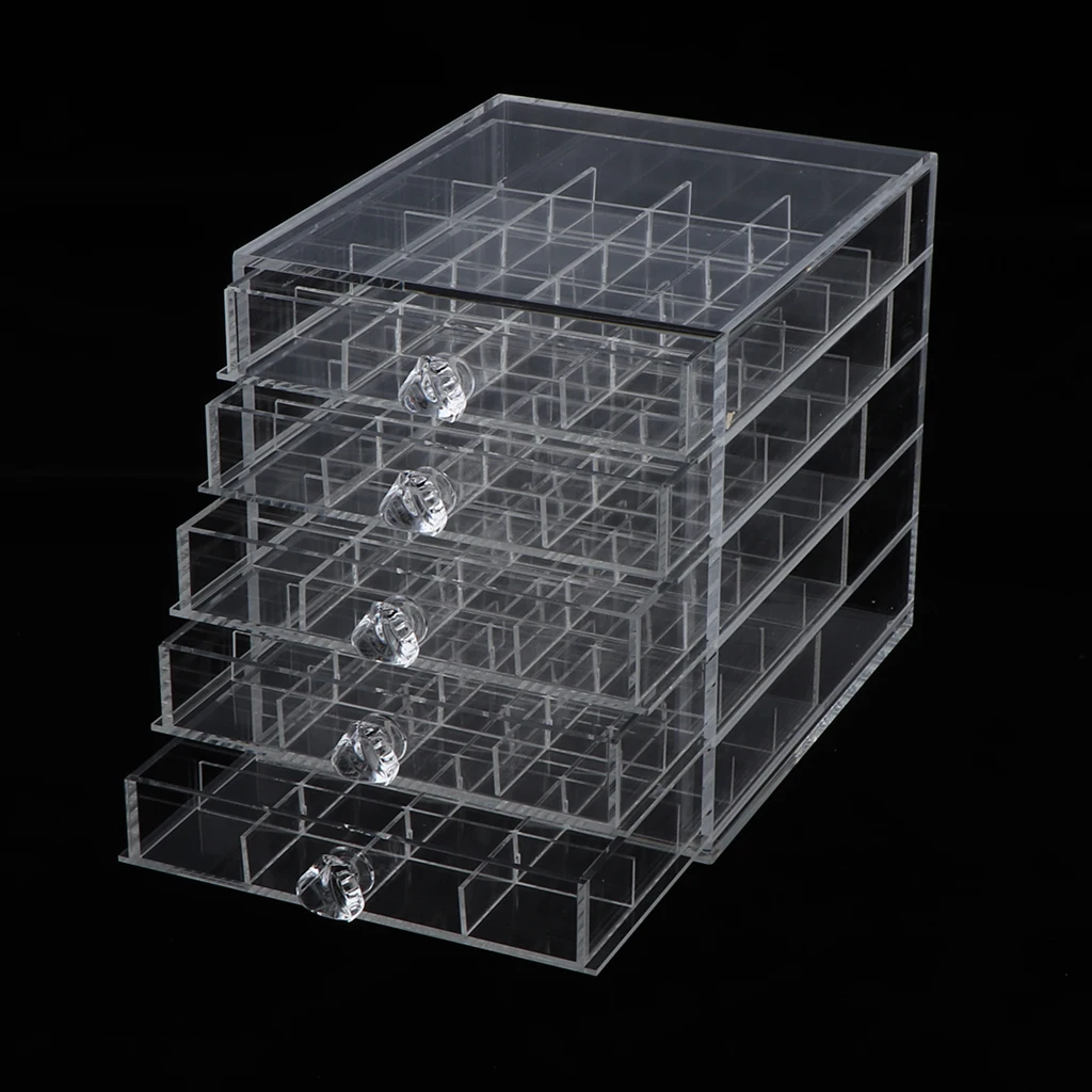 Acrylic Makeup Organizer With 5 Drawers 100 Grids Jewelry Display Case Box | Accessories