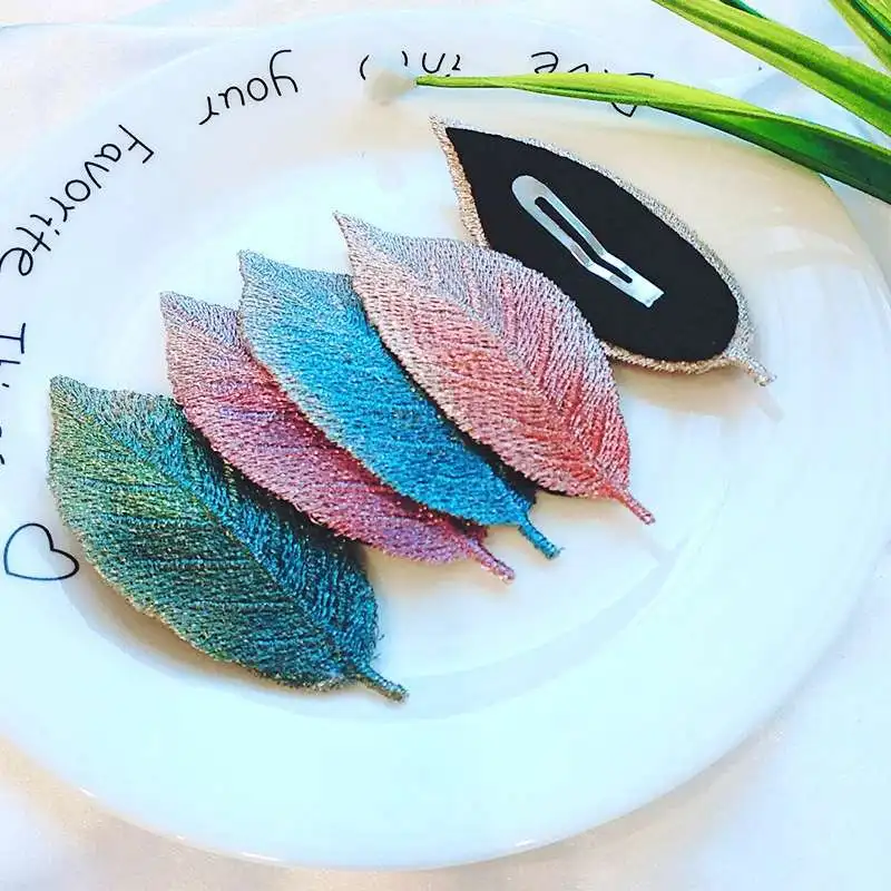 

Korean Embroideried Leaves Hair Clips Gradient Color Glitter BB Clips Solid Bling Bang Clip for Women Girls Hair Accessories