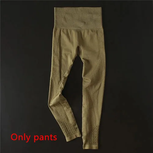 Army green pants 2 шт., бесшовный комплект для йоги, бюстгальтер на бретельках, леггинсы с высокой талией, женская одежда для тренажерного зала, фитнеса, тренировок, комплект леггинсов для йоги, спортивная одежда для бега - Цвет: Army green pants