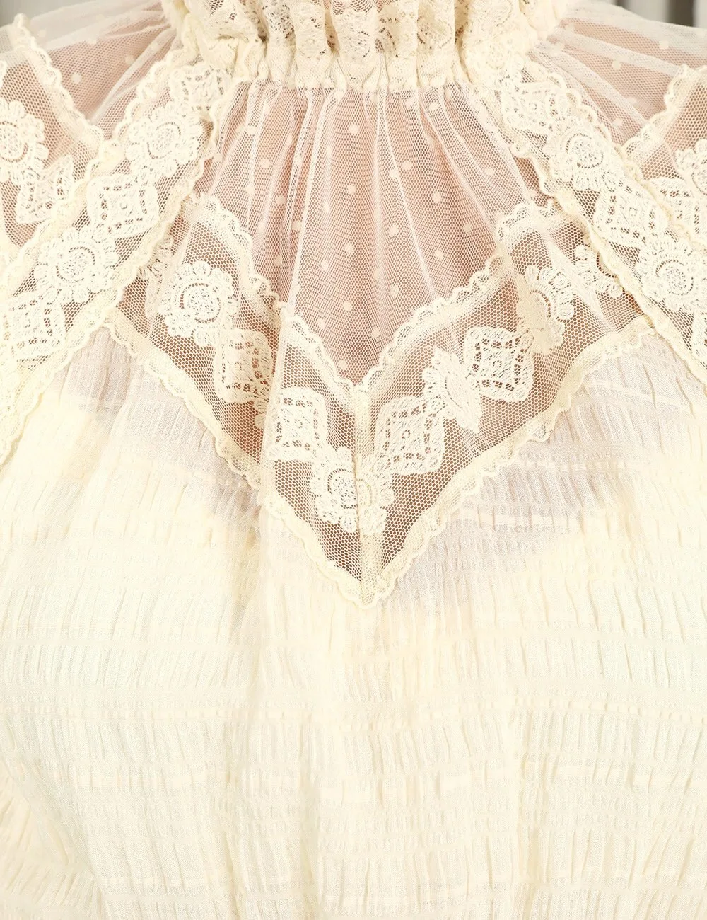 

2020 Early Spring New Model Elegant Fashion Puff Sleeve Hollow Silk Long Dress Size S M L Free Shipping Worldwide