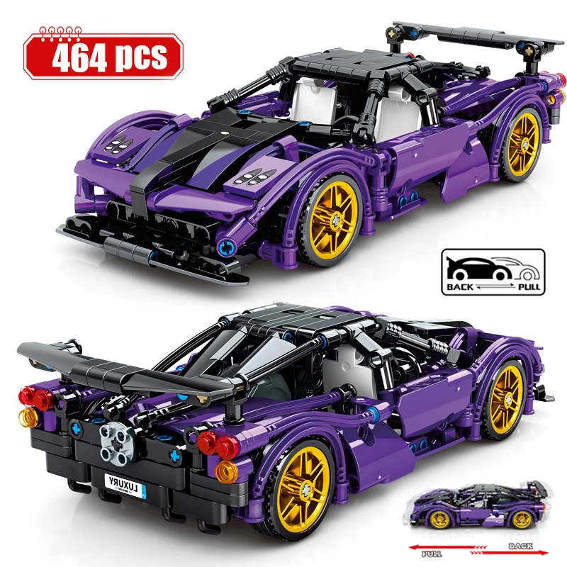 

464pcs City Retro Purple Pull Back Car Classical Building Blocks Mechanical Vehicle Bricks MOC Toys For Children Gifts