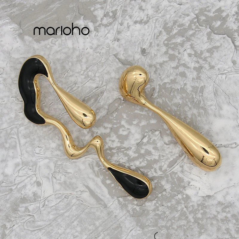 Европейские модные черные эмалевые капающие глянцевые асимметричные серьги