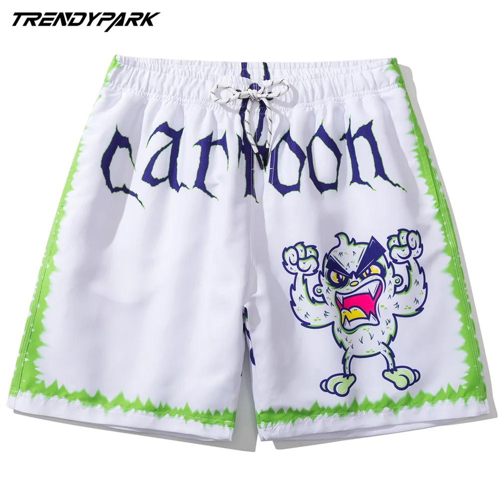 

Board Short for Men Funny Cartoon Printed Summer Oversize Streetwear Harajuku Drawstrings Mesh Inside Streetwear Beach Shorts