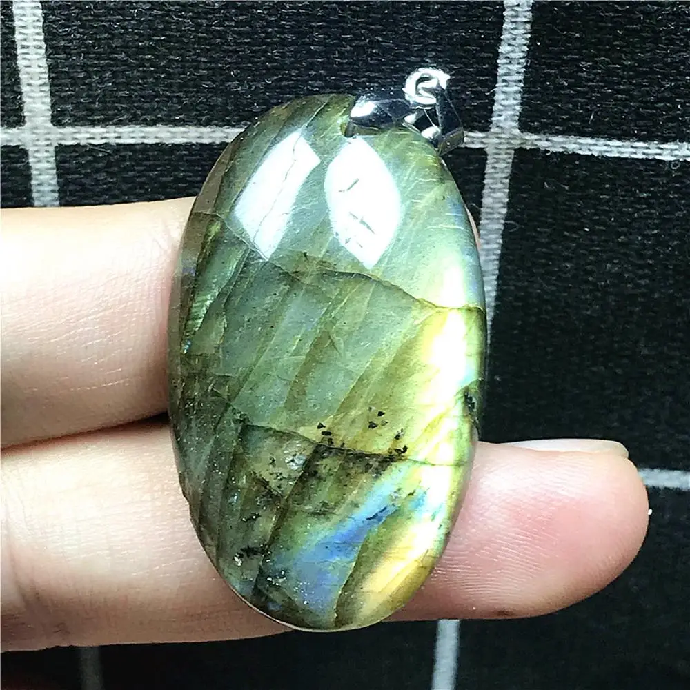 

Natural Labradorite Pendant Jewelry For Women Men Yellow Blue Oval Crystal Silver 38x23x7mm Beads Healing Moonstone Stone AAAAA