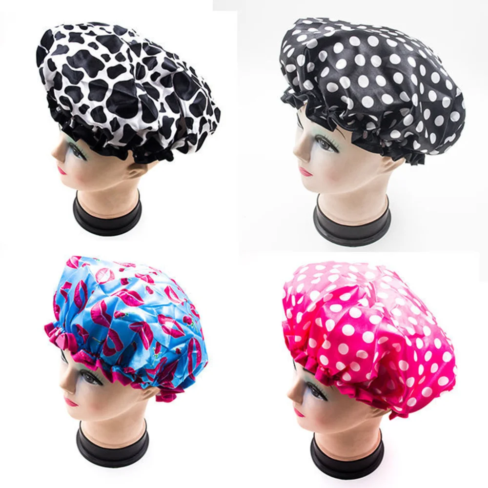 

2Pcs Double Layers Shower Caps Thicken Bathing Cap Waterproof Fast Dry Bath Caps Random Color