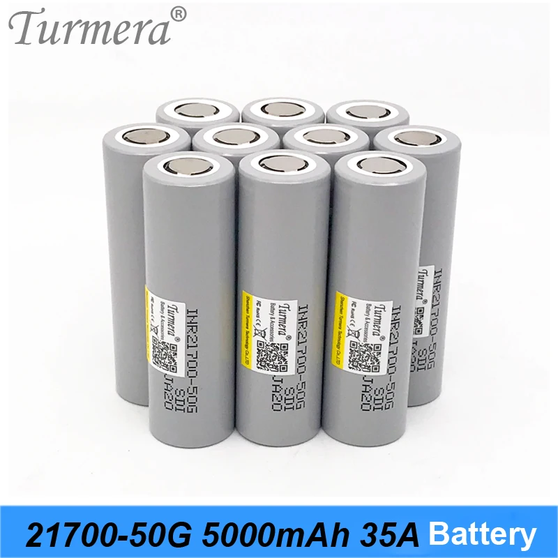 

21700 Battery 5000mAh INR21700-50G 35A Discharge Current for Flashlight Heanlamp and 36V 48V Electric Bike Batteries Use Turmera