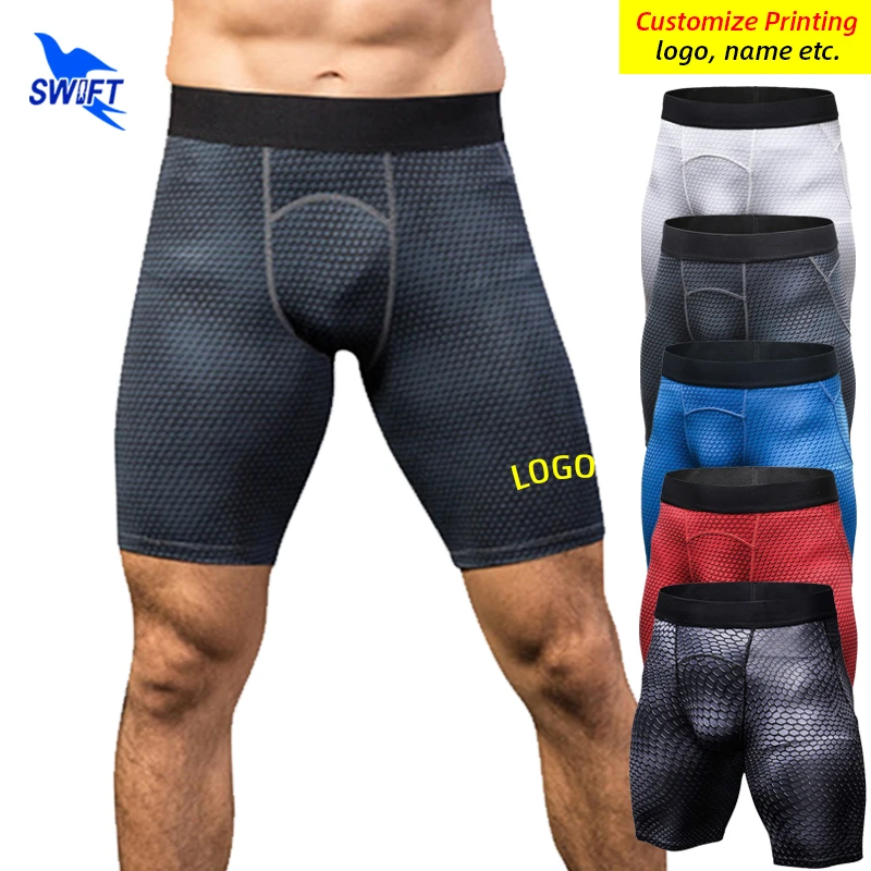 Customize LOGO Compression Shorts Men 3D Print Bodybuilding Running Tights Gyms Fitness Elastic Muscle Man Training Short Pants