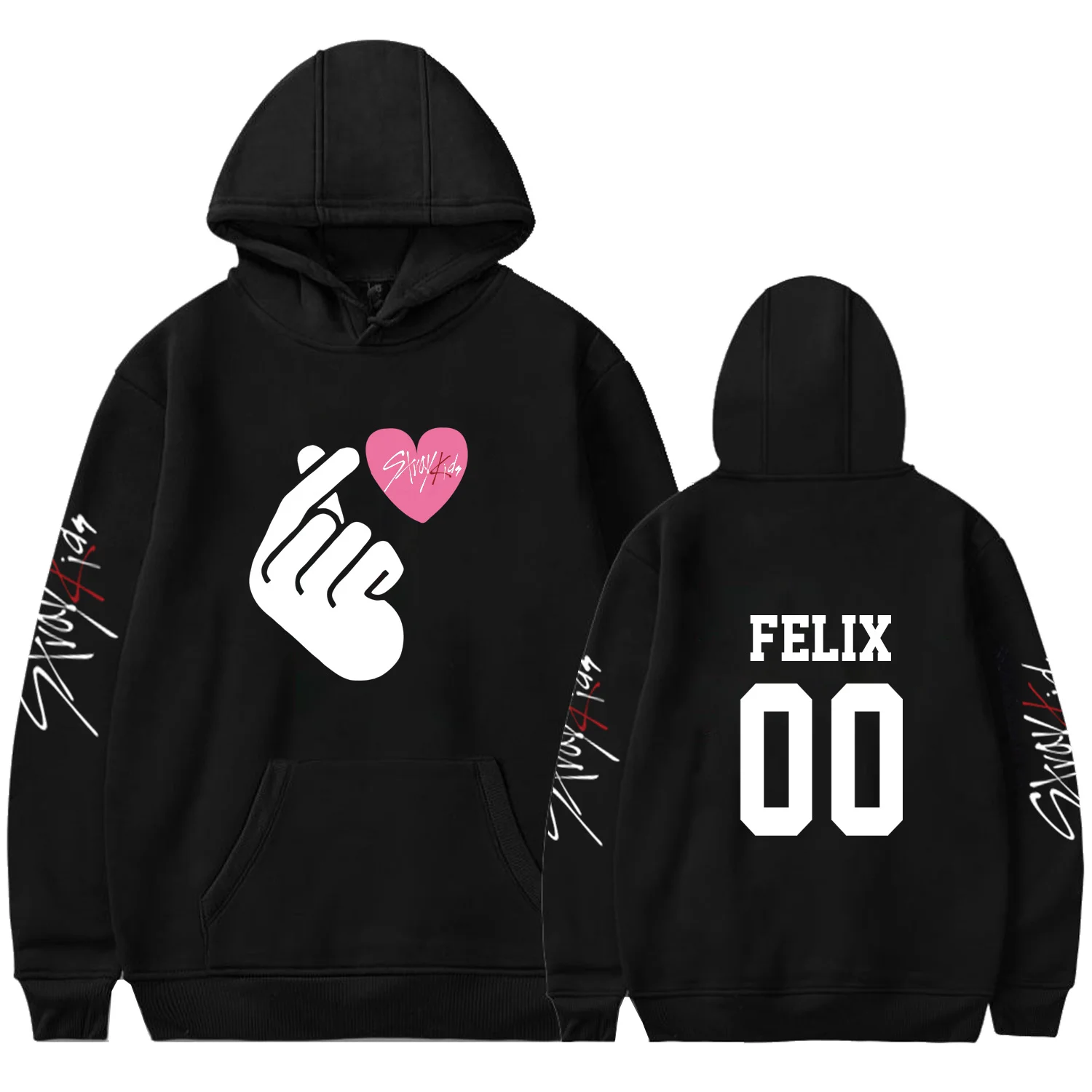 

Straykids Kpop Hoodies Heart Print Pullovers Men Women Stray Kids Sweatshirts Casual Loose Hooded Pocket Streetwear Sweater Top