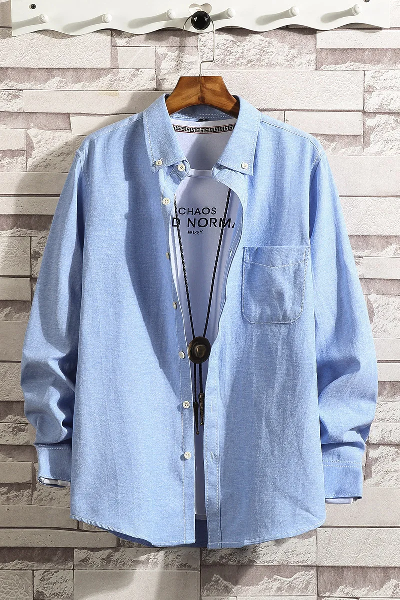 Новый 2019 Для мужчин чистый хлопковая рубашка Slim Fit модная одежда с длинными