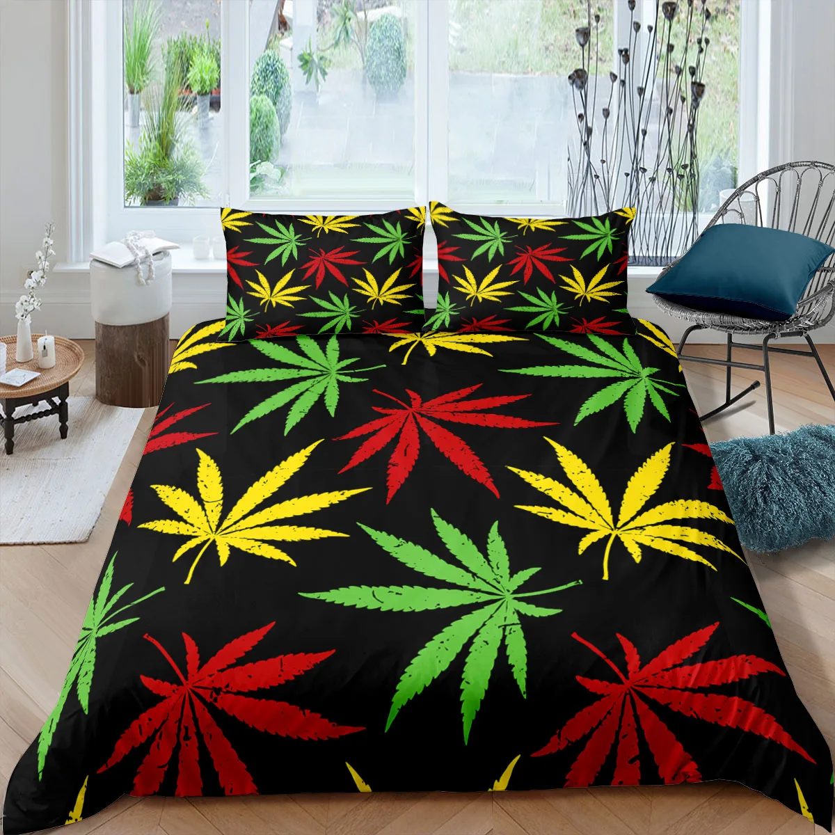

3D Plant Bedding Set Maple leaf Printed Quilt Cover Soft Duvet Cover Pillowcase Single Twin Double Queen King Child Kid Adult
