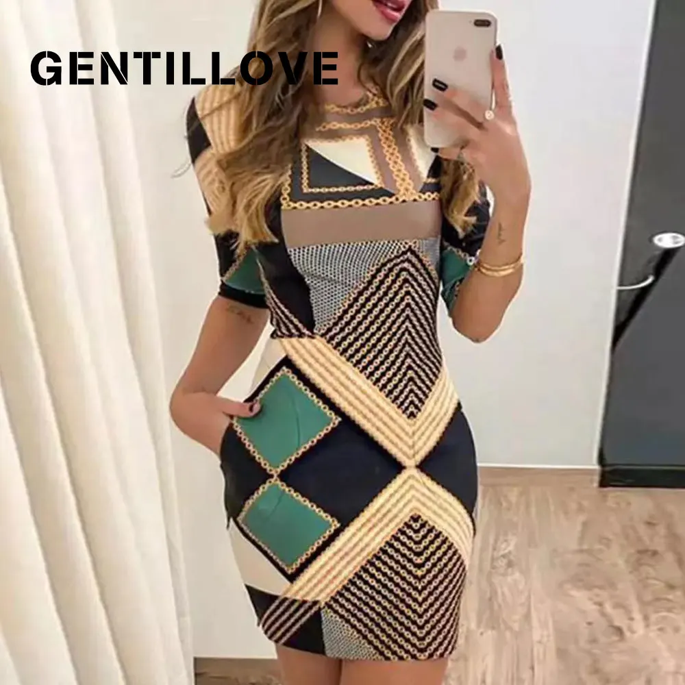 Платье-мини Gentillove женское с коротким рукавом винтажное офисное облегающее