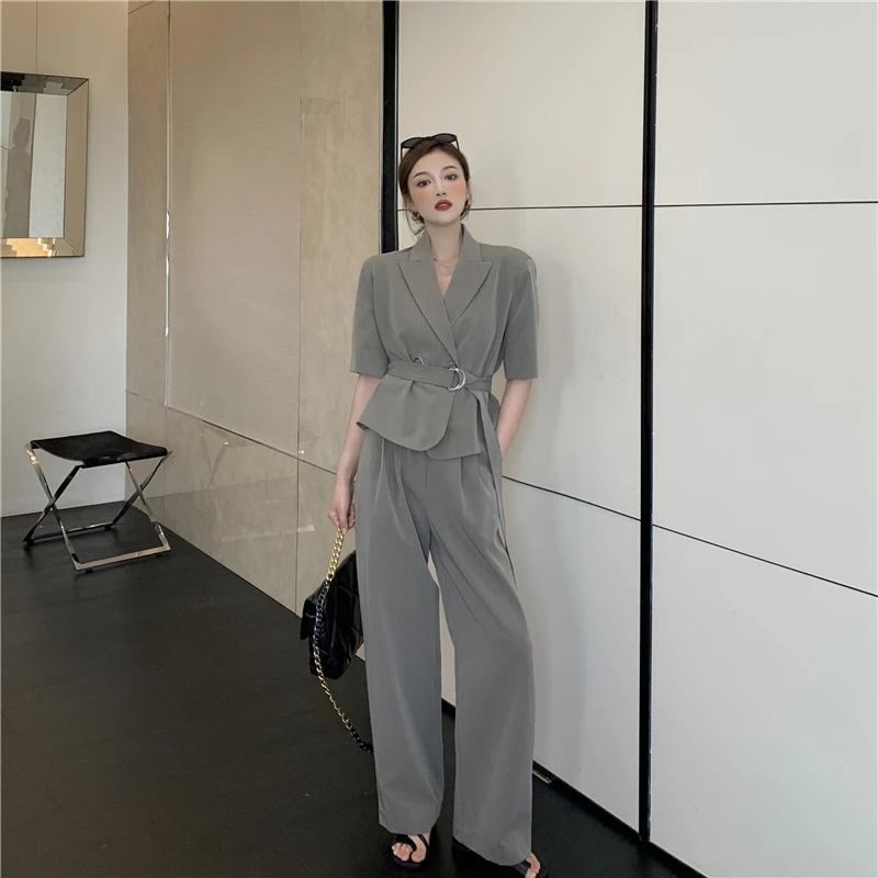 Женский офисный костюм из двух предметов модная куртка с поясом и повседневные