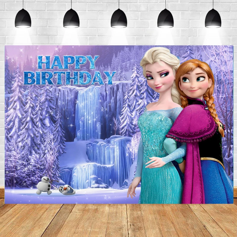

Cartoon Ice Queen Backdrop Girl Birthday Party Decor Custom Background Anna Elsa Princess Banner Baby Shower Studio Photo Props