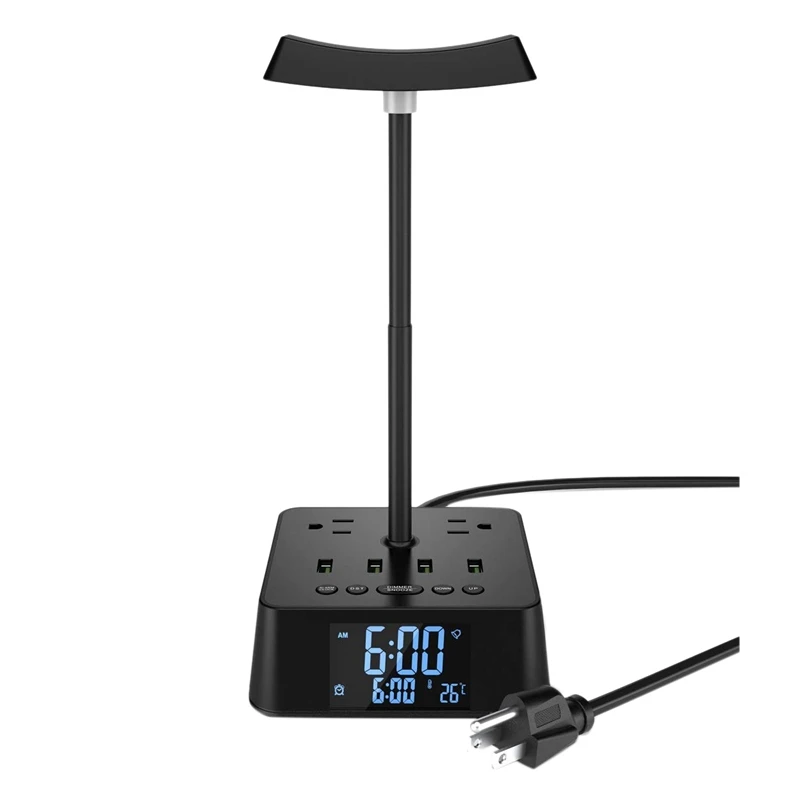 

Clock Headphone Stand With 4 USB Fast Charge Port 1200W 2 AC Outlets For Desktop Gaming Headset Accessories-US Plug