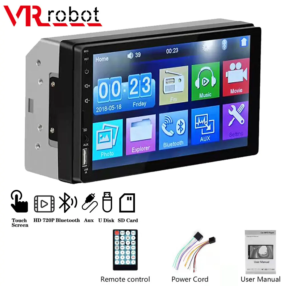 VR robot-reproductor Multimedia con Bluetooth para coche, dispositivo con radio FM, estéreo, HD, Mirror Link, disco U/tarjeta SD, 2 Din, 7 pulgadas, táctil, MP5