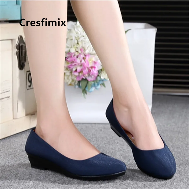 

Women Cute Blue Light Weight Slip on Wedge Heel Shoes Ladies Classic Black Ballet Shoes Spring & Summer Dance Shoes Zapato E9113