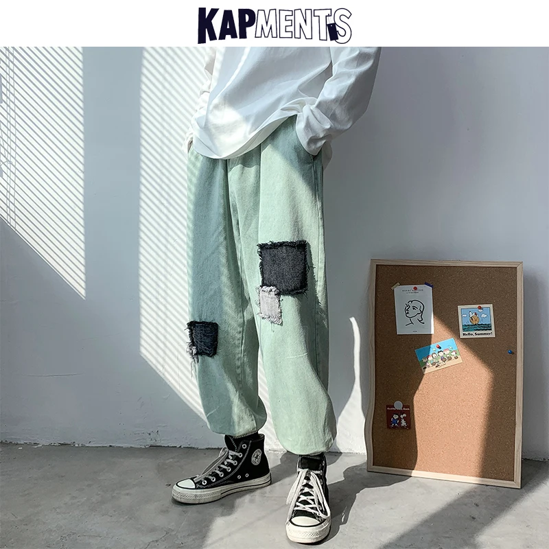 

KAPMENTS Men Streetwear Cotton Patchwork Sweatpants 2022 Spring Mens Cargo Vintage Hip Hop Pants Male Korean Fashions Trousers