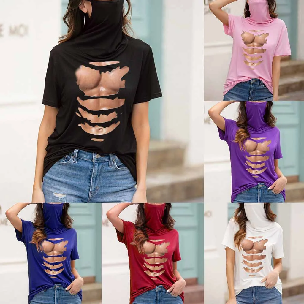 Одноразовая маска для лица с круглым вырезом и коротким рукавом|Футболки| |