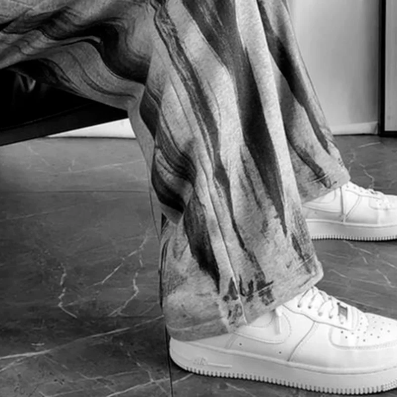 

Casual Pants Women Oversized Chic Tie Dye Pantalones Design High Waisted Harajuku Loose Full Length Spring Teens Aesthetic Gray