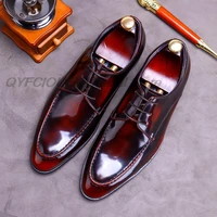 mens oxford dress shoes genuine leather pointed toe mens patent leather shoes lace up blue burgundy formal wedding suit shoes
