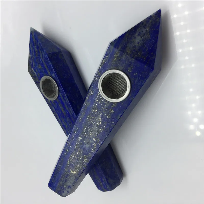 Natural Crystal Stone Lapis Lazuli Magic Wand Smoking Cigarette Pipe Wholesale - Healing with Metal Filter image 5