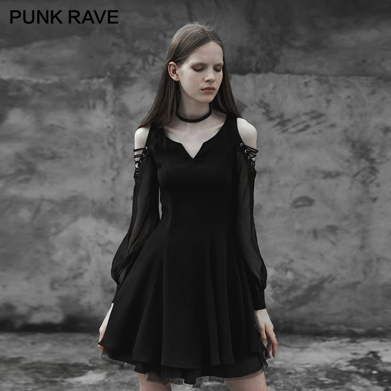 Женское платье в стиле Панк RAVE Dark модное без бретелек с бандажным рукавом и
