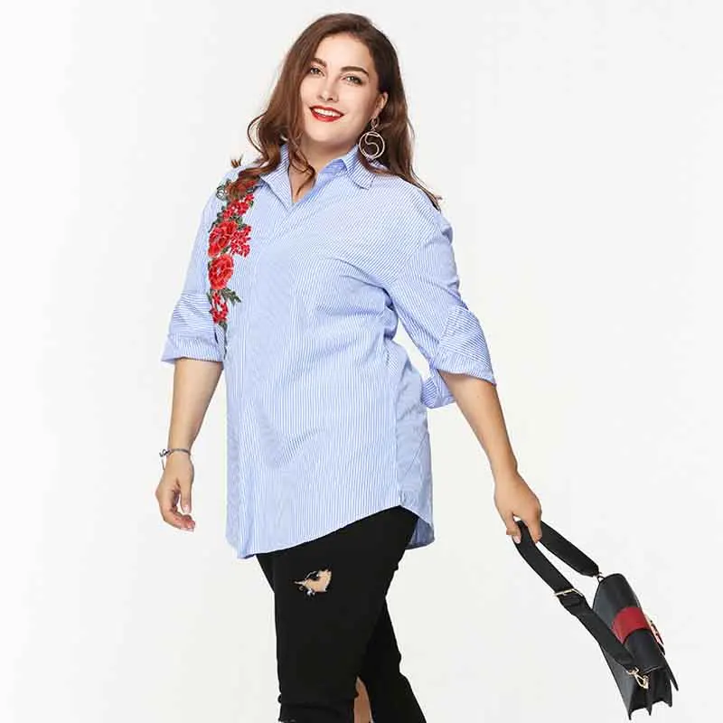 Туника 2020 большие размеры женские вышитые рубашки с цветами полосатые длинным