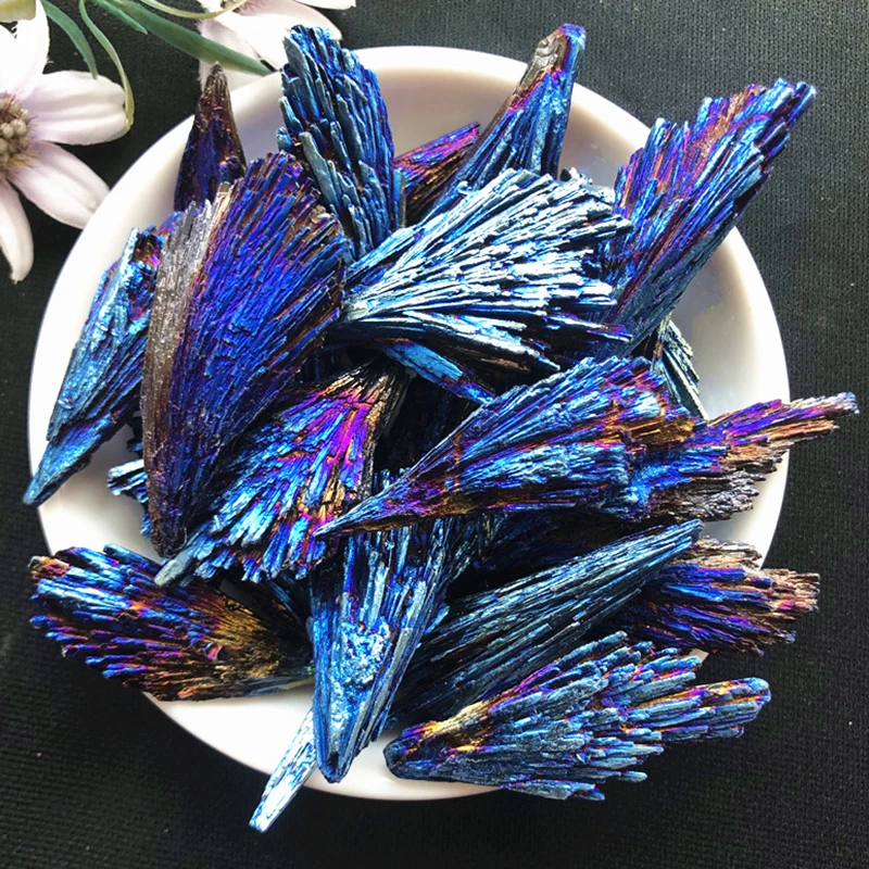 

Natural Stones Crystal Blue Color And Minerals Titanium Aura Quartz Tail Decor