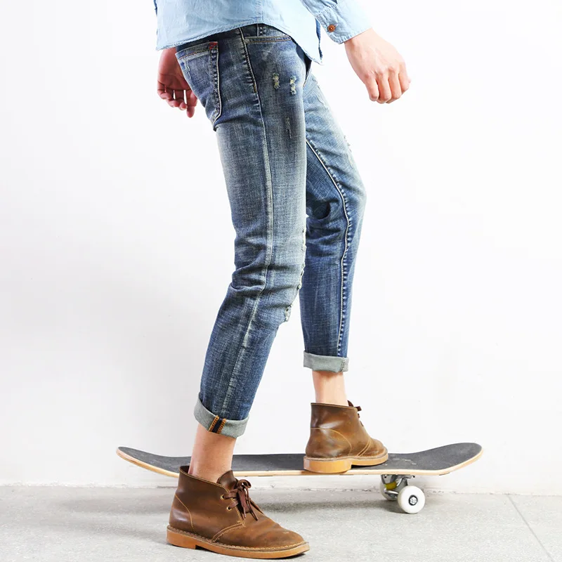 

2020 Men's Jeans New Hole Slim Trousers Denim Elastic Skinny Cotton Male Male Pencil Pants Jeans Denim Men Clothing 2020