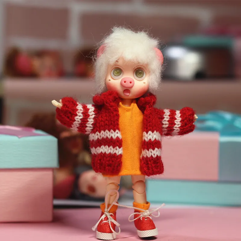 Ob11 Кукла Одежда 1/12 1/8 bjd детская одежда глиняная кукла красивый узел свинья бегать детский вязаный свитер кардиган пальто кукла аксессуары
