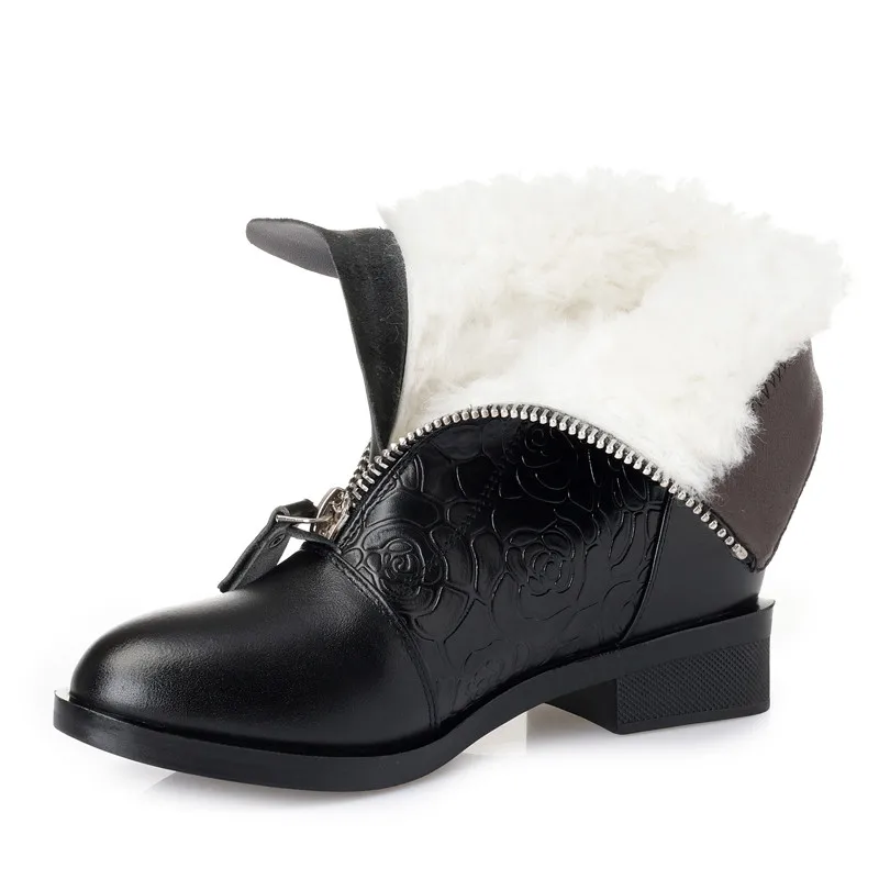 Женские Теплые ботильоны ASUMER черные из натуральной овечьей кожи на молнии