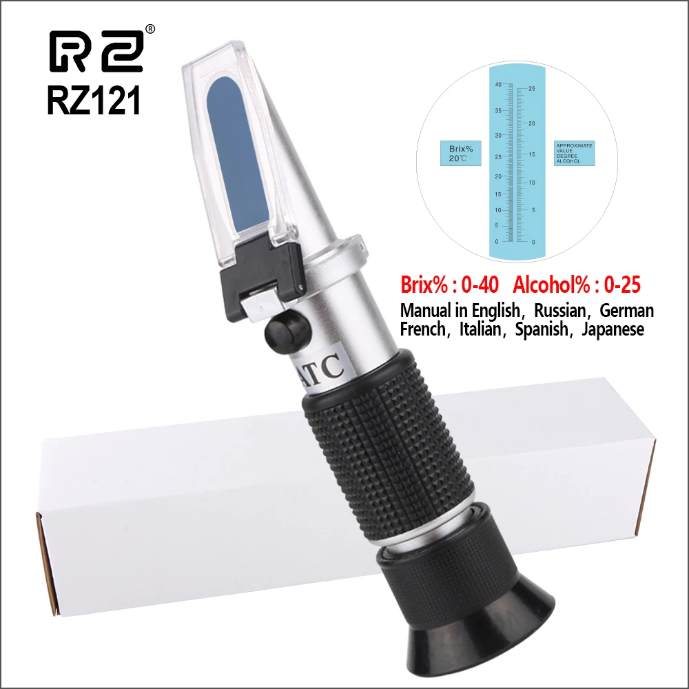 RZ121-whitebox RZ рефрактометр, с функцией определения содержания сахара Портативный Авто БРИКС 0~ 40% Спирт 0~ 25% пиво фруктовый сок вино сахар метр рефрактометр - Цвет: RZ121-whitebox