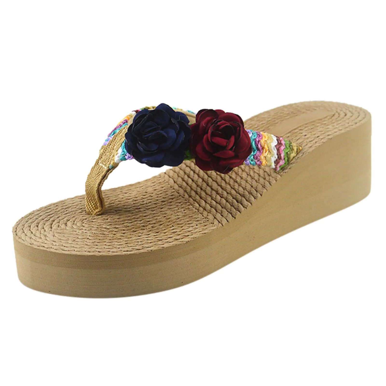 

1.5/3/5cm Women Weave Beach Breathable Sandals Home Slipper Flowers Flip-flops Flat Shoes Casual Shoes Summer Women Chaussure