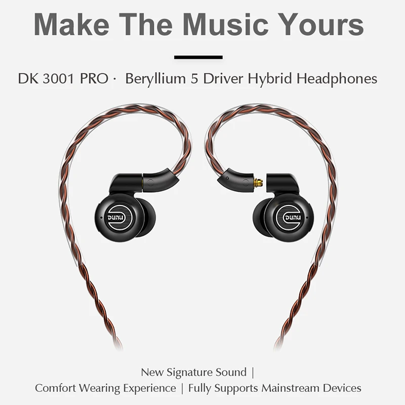

DUNU DK3001 PRO 5 Hybrid Driver (1Beryllium DD+4 Knowles BA) In-ear Earphone IME MMCX Detachable cable 2.5/3.5/3.5/4.4 connector